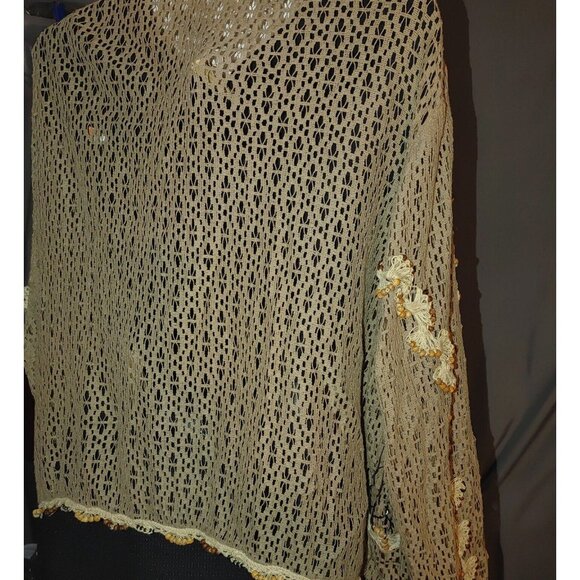 Jessica London Plus Size 2X Boho Hippie Kimono Tassel Brown Cardigan Crochet Bea - Picture 8 of 12